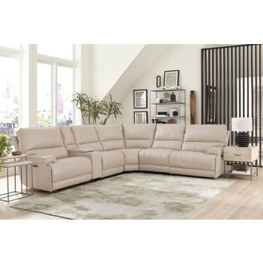 Whitman Verona 6 Piece Modular Power Reclining Sectional With Power Headrests And Console In Linen
