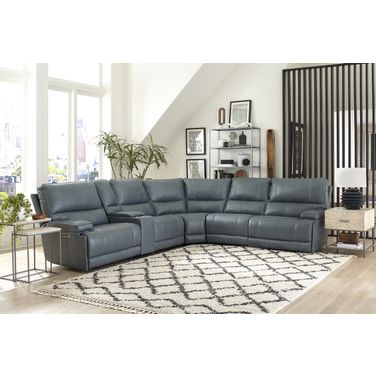 Whitman Verona Powered By Freemotion 6 Piece Modular Power Reclining Sectional With Power Headrests And Console In Azure