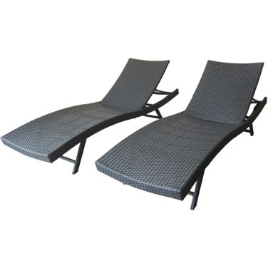 Wicker Chaise with Adjustable Reclining Seats In Grey - Set of 2