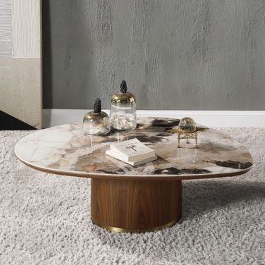 Willene Coffee Table with Ceramic Top In Brown