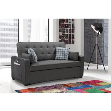 William 75 Inch Fabric Sleeper Sofa with 2 USB Charging Ports and 4 Accent Pillows In Gray