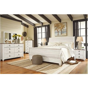 Willowton Sleigh Bedroom Set In Washed White