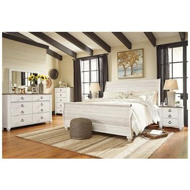 Willowton Sleigh Bedroom Set In Washed White by Ashley Furniture 1StopBedrooms