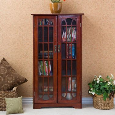 Window Pane Media Cabinet In Cherry
