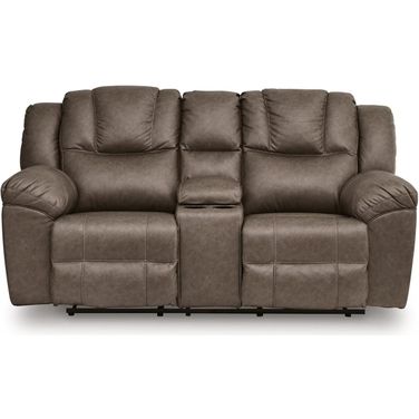 Windsley Reclining Loveseat with Console In Driftwood