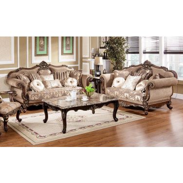 Winfrey 2 Pc Solid Wood And Chenille Living Room Set In Cherry