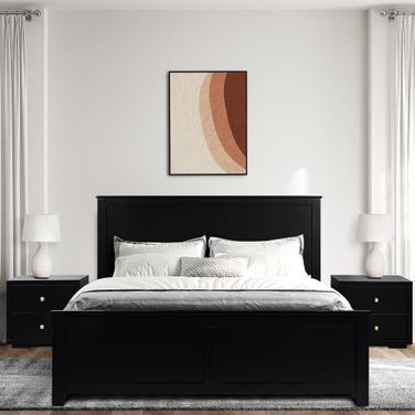 Winston Wooden King Platform Bed with 2 Nightstands In Black