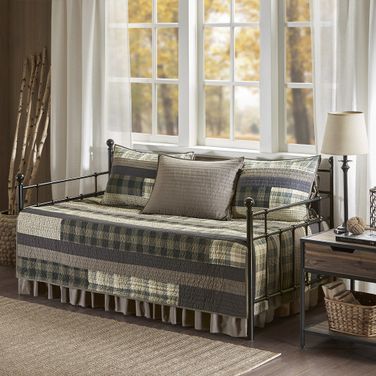 Winter Cotton Printed 5 Piece Day Bed Cover Set In Tan