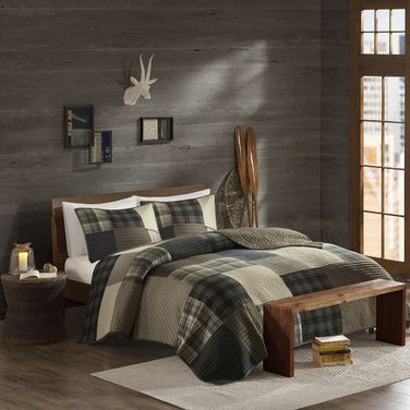 Winter Cotton Printed Pieced 3 Piece King Quilt Mini Set In Tan