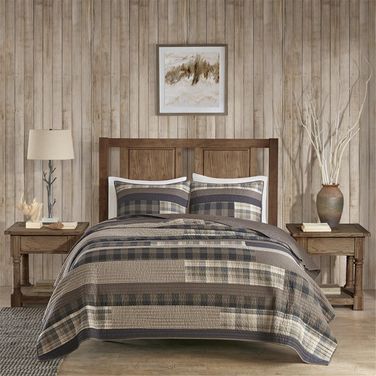 Winter Cotton Printed Pieced King Quilt Mini Set In Taupe