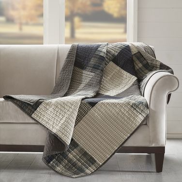 Winter Cotton Thread Count Printed Pieced Quilted Throw In Tan