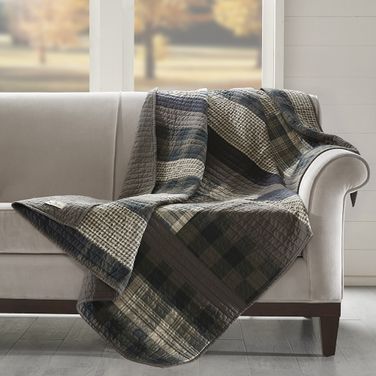 Winter Cotton Thread Count Printed Pieced Quilted Throw In Taupe
