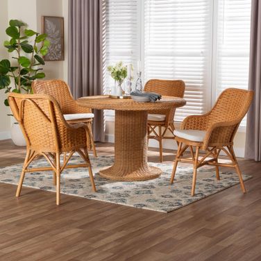 Wistan 5-Piece Rattan Dining Set with Round Wicker Table In Honey