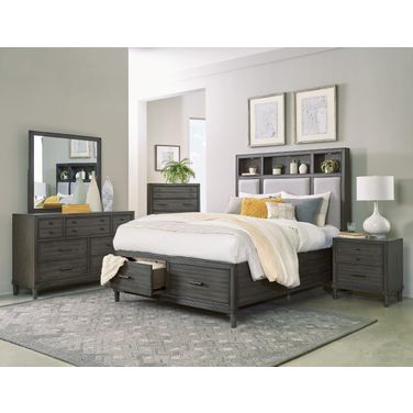 Wittenberry Gray Platform Bedroom Set With Footboard Drawer And LED