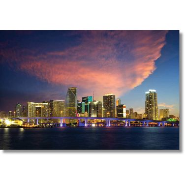 Wonder Miami Skyline Frameless Tempered Glass Wall Art In Multi