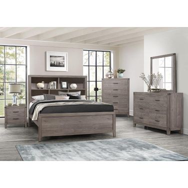 Woodrow Brownish Gray Platform Bookcase Bedroom Set
