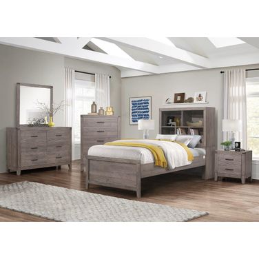Woodrow Brownish Gray Youth Platform Bookcase Bedroom Set