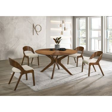 Woodson Round Dining Set In Rich Walnut and Beige