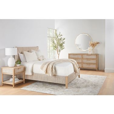 Woven Malay Panel Bedroom Set In White Wash and Natural Gray