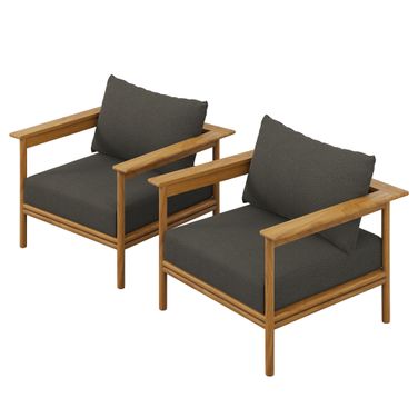 Wren Outdoor Patio Teak Wood Armchair Set of 2 In Natural and Flint Gray