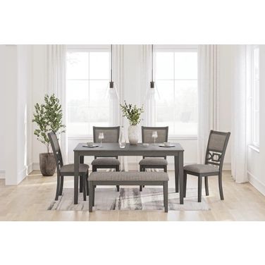 Wrenning Dining Table and 4 Chairs and Bench In Gray