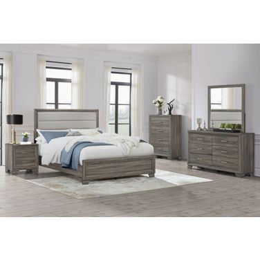 Wright Upholstered Bedroom Set In Brown Oak