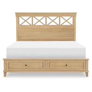 XXX's And OOO's Complete King Panel Bed with Storage Footboard In Amber