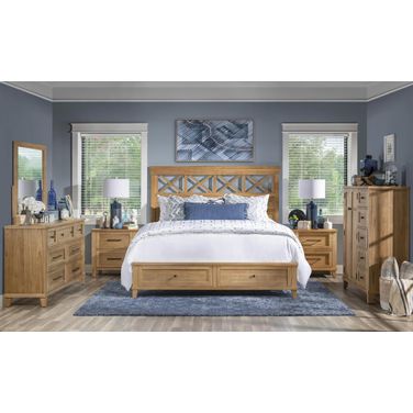 XXX's And OOO's Panel Bedroom Set with Storage Footboard In Amber