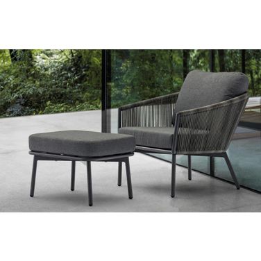 Yarrow Chair And Ottoman In Dark Gray Wicker And Metal Grey Powder-Coating Legs