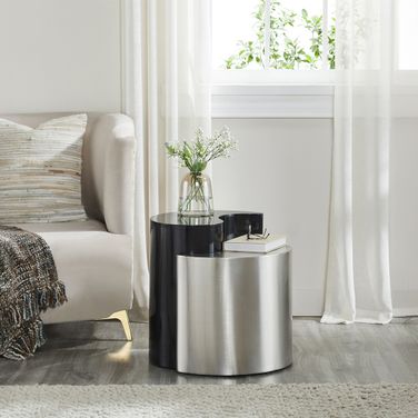 Ying Yang End Table In Black and Silver
