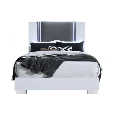 Ylime Queen Bed with LED Fully Slatted In Smooth White