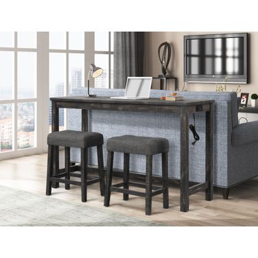 Yosef 3 Piece Rectangular Wood Bar Set In Charcoal