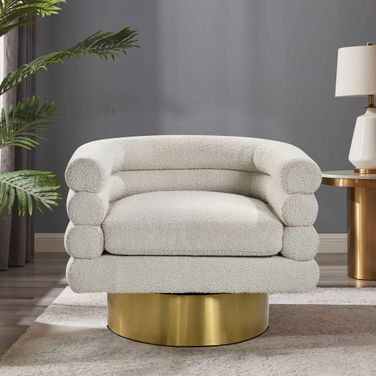 Yuni Boucle Fabric Swivel Arm Chair In Cream