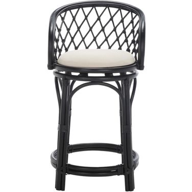 Yuta Rattan Counter Stool with Cushion in Black and White