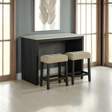 Zanaide 3 Piece Counter Height Table Set with USB In Black/Gray/Beige