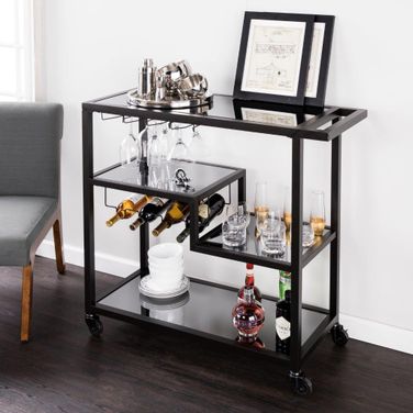 Zephs Bar Cart In Black With Smoked Mirror