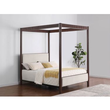 Zimmerlee 89 Inch Metal Queen Canopy Bed In Rust Brown and Beige