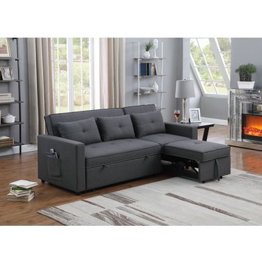 Zoey 79.75 Inch Linen Convertible Sleeper Sofa with Side Pocket In Dark Gray