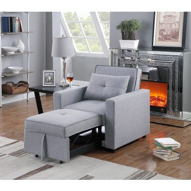 Zoey 33.25 Inch Linen Convertible Sleeper Chair with Side Pocket In Light Gray