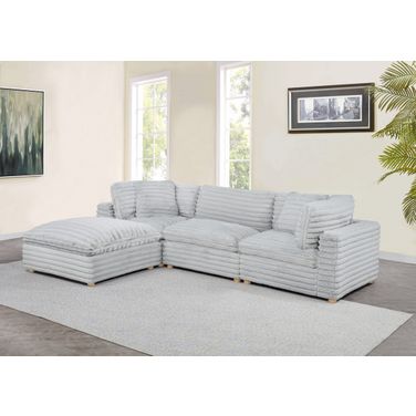 Zoie 4 Piece Corduroy Fabric Modular Sectional in Light Gray