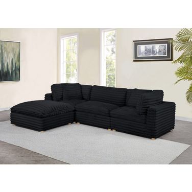 Zoie 4 Piece Corduroy Velvet Modular Sectional in Black