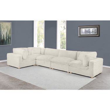 Zoie 5 Piece Corduroy Velvet Modular Sectional in Beige