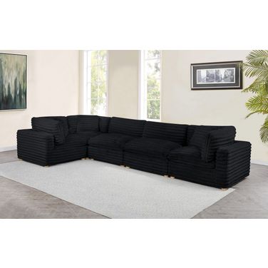 Zoie 5 Piece Corduroy Velvet Modular Sectional in Black