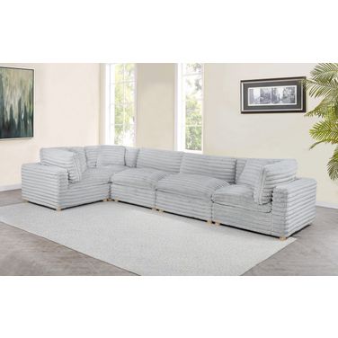 Zoie 5 Piece Corduroy Velvet Modular Sectional in Light Gray