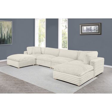 Zoie 6 Piece Corduroy Velvet Modular Sectional in Beige