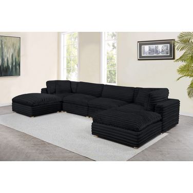 Zoie 6 Piece Corduroy Velvet Modular Sectional in Black