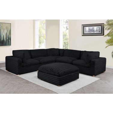 Zoie 6 Piece Corduroy Velvet Modular Sectional in Black