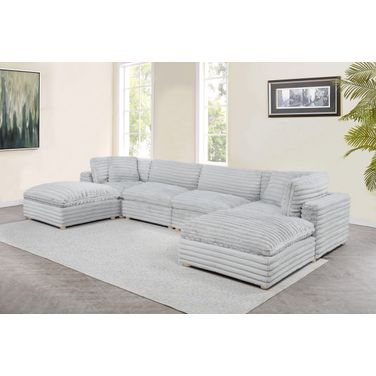 Zoie 6 Piece Corduroy Velvet Modular Sectional in Light Gray