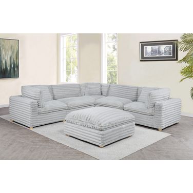 Zoie 6 Piece Corduroy Velvet Modular Sectional in Light Gray