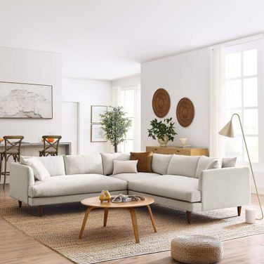Zoya Down Filled Overstuffed 3 Piece Sectional Sofa In Ivory